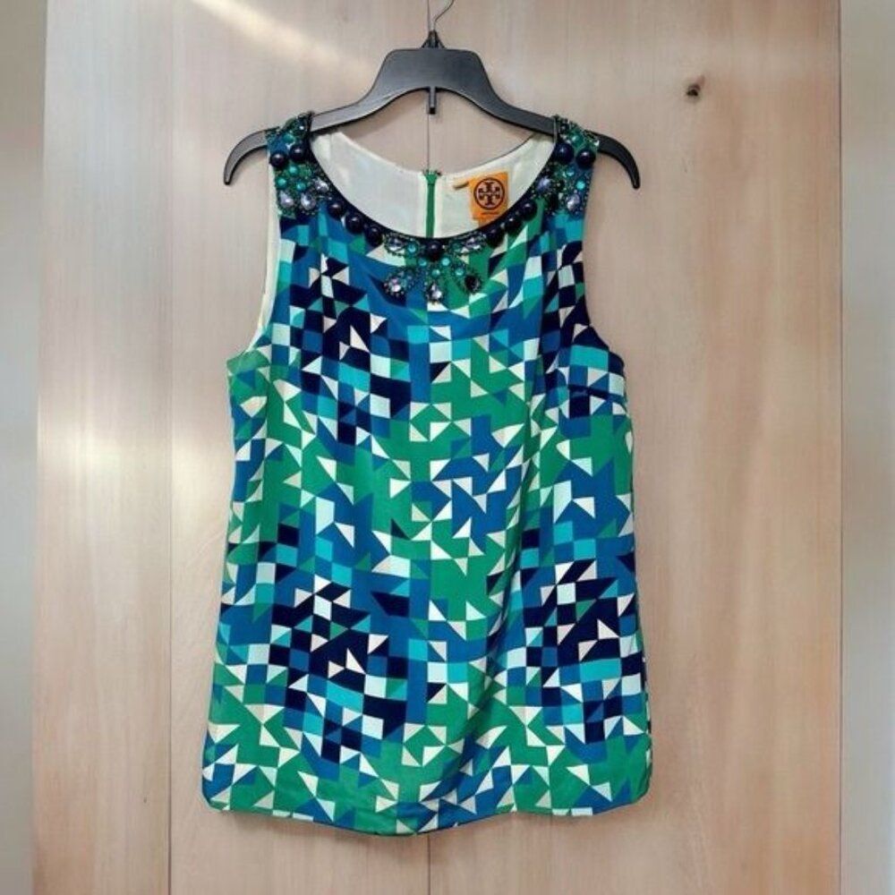 Tory Burch Embellished Silk Sleeveless Blouse Size 4